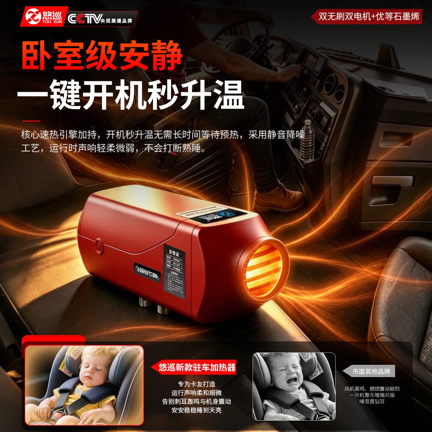 悠巡柴暖驻车加热器电动车轻卡双无刷取暖器12v24v迷你货车柴油暖风机