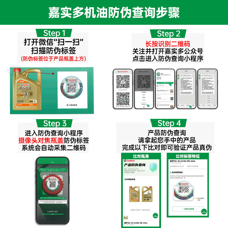 嘉实多(Castrol)磁护智E版 全合成机油 0W-20 SP 4L 机油京东自营 京东养车保养