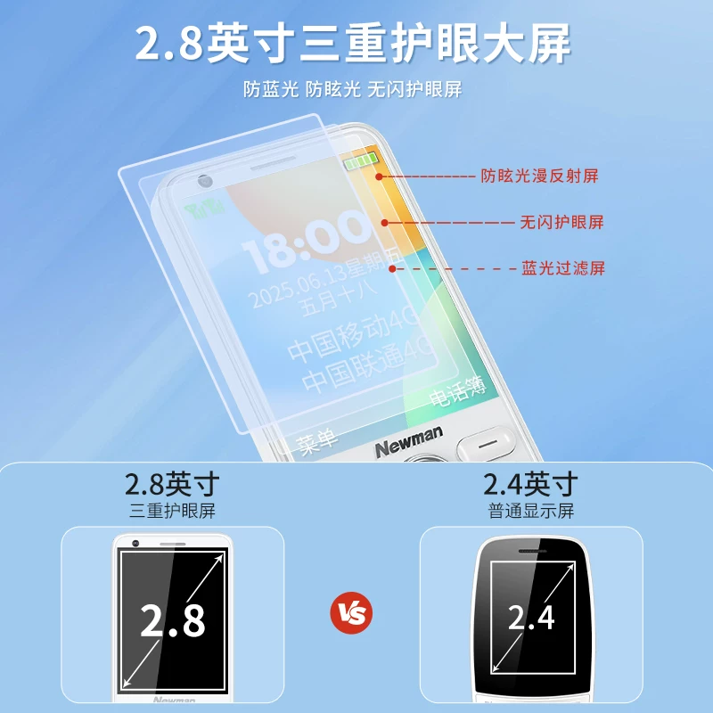 纽曼N90老人机老年手机大屏大字大声学生手机专用无游戏正品4G全网通电信超长待机定位视频支付智能按键手机