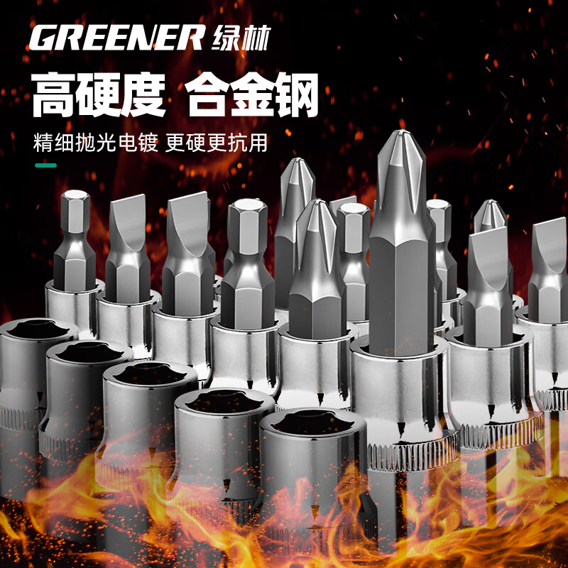 绿林(GREENER)47件套筒扳手汽修工具套装棘轮摩托修车公路工具箱快速扭力螺丝刀