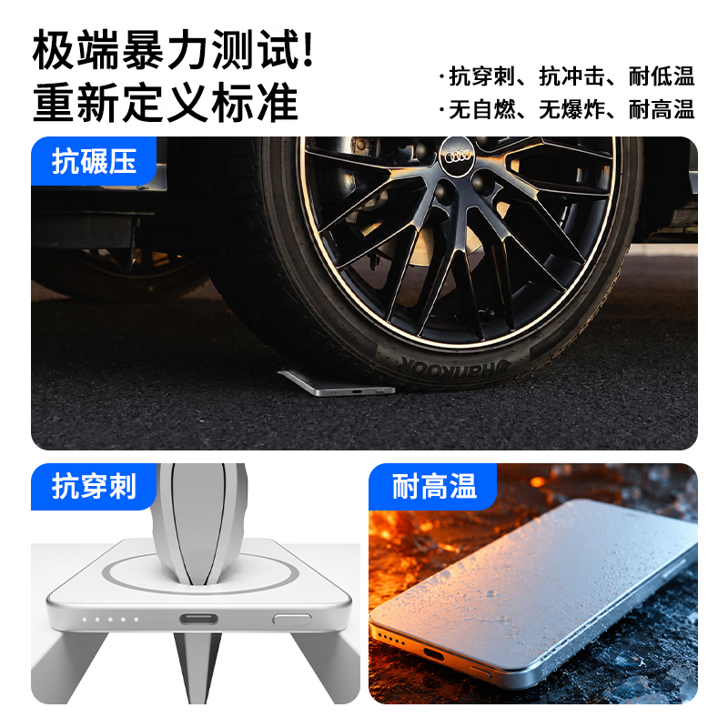 铁布衫【半固态电池】超薄22.5W快充充电宝强力磁吸无线充移动电源3C认证可上飞机5000毫安续航无忧 银色-超薄磁吸【3C认证可上飞机】5000mAh