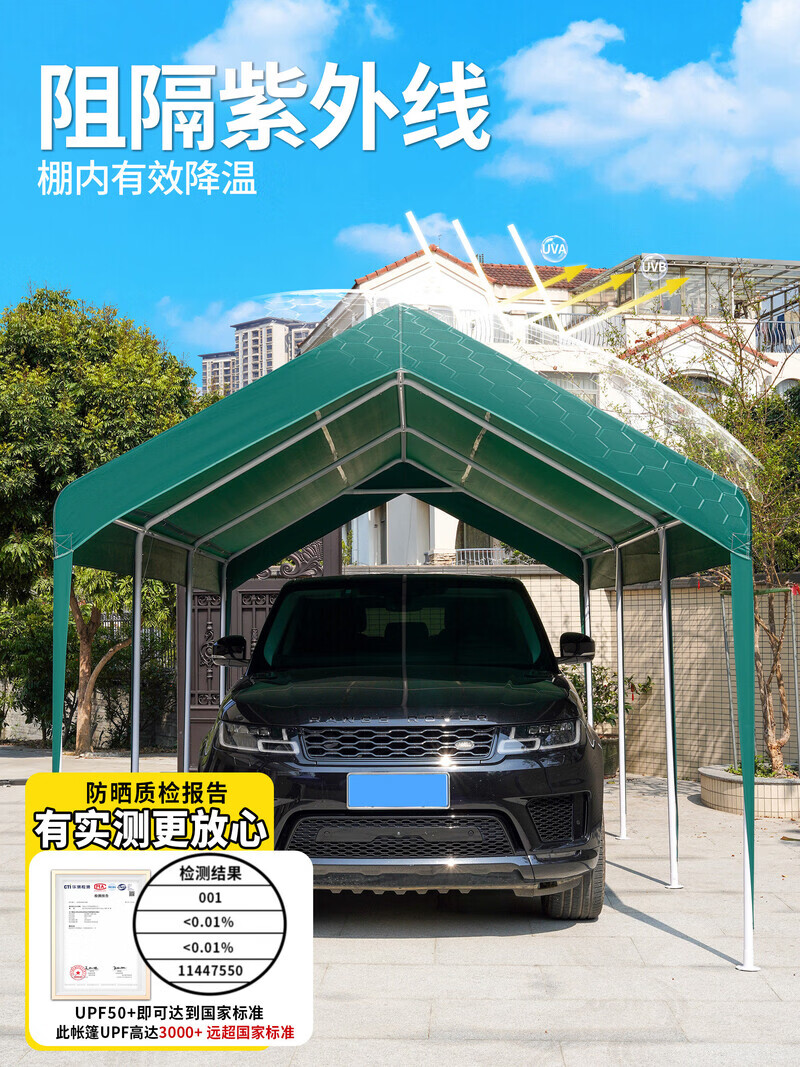 家用停车棚户外汽车遮阳用雨棚移动车蓬防晒车棚防雨帐篷简易车库 3x4家用停车棚墨绿色【保修5年】